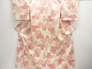 アンティーク　花に蝶模様織り出し手織り紬着物